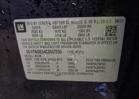 2012 Cadillac Srx Luxury Collection z USA, uszkodzony, nr VIN 3GYFNDE34CS507299